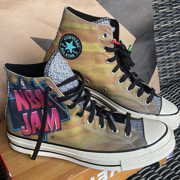 Converse Chuck Taylor All Star 70 Hi Brown/Solar Red/Electric Aqua mens NBA JAM - Picture 7 of 16